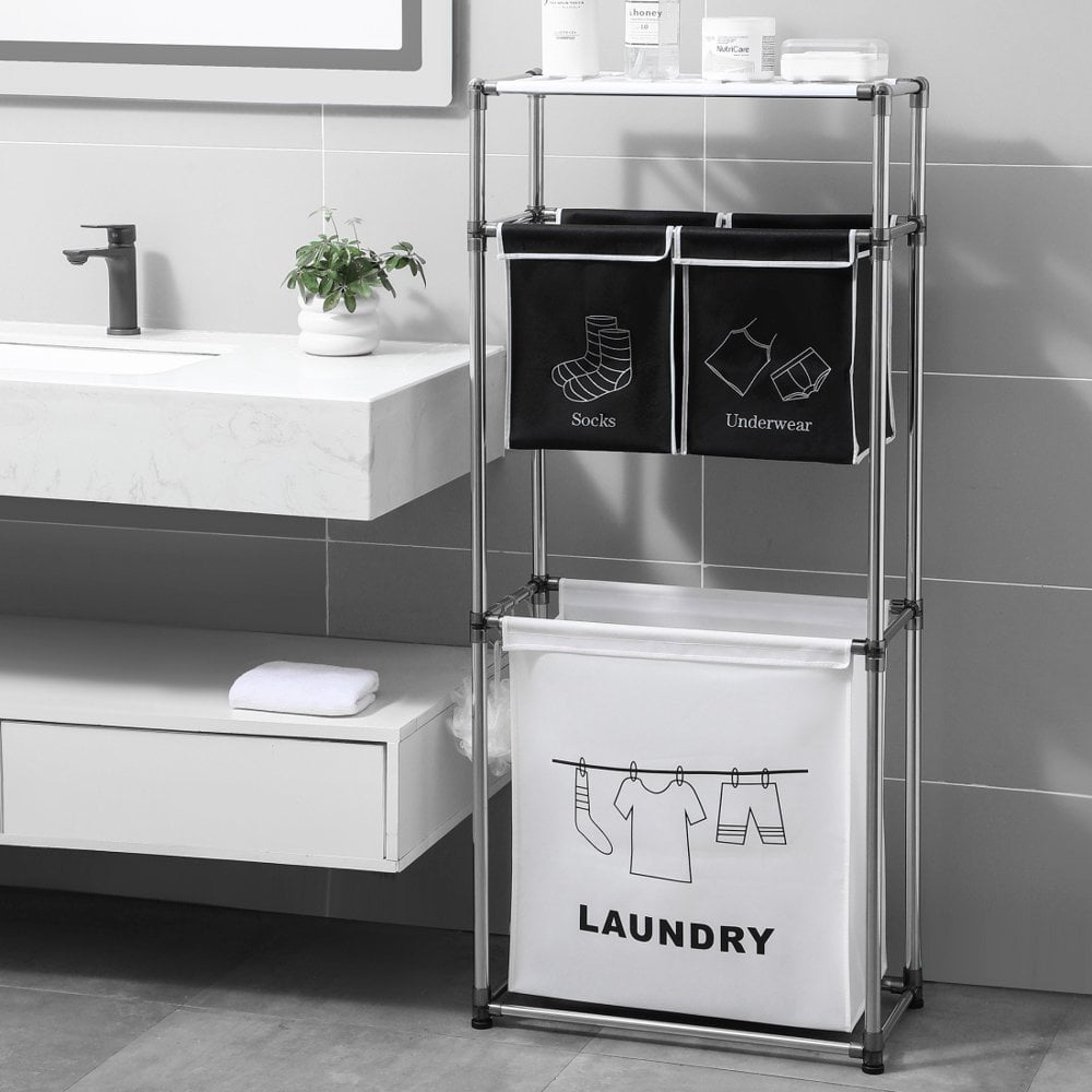 Tcbosik Laundry Sorter 3 Section Laundry Hamper Sorter with Storage Top ...