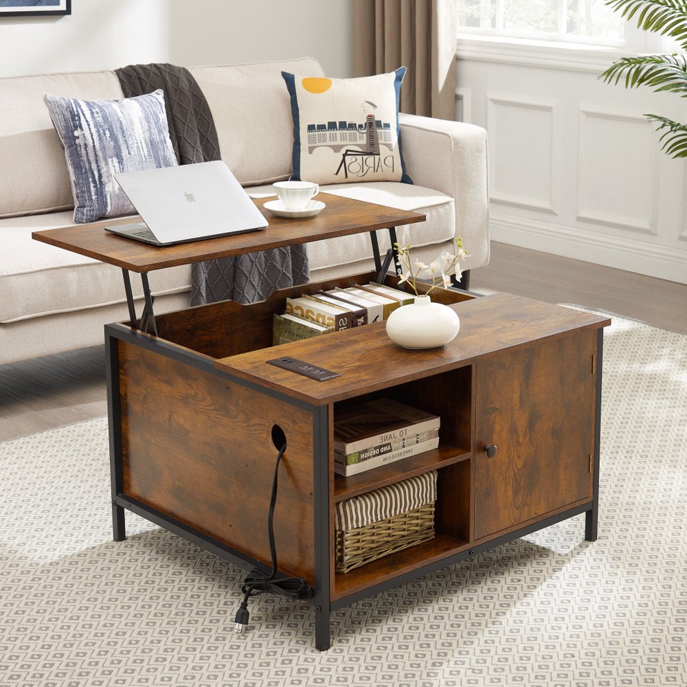 Tcbosik Lift Top Coffee Table with Charging Station, Hidden Compartment