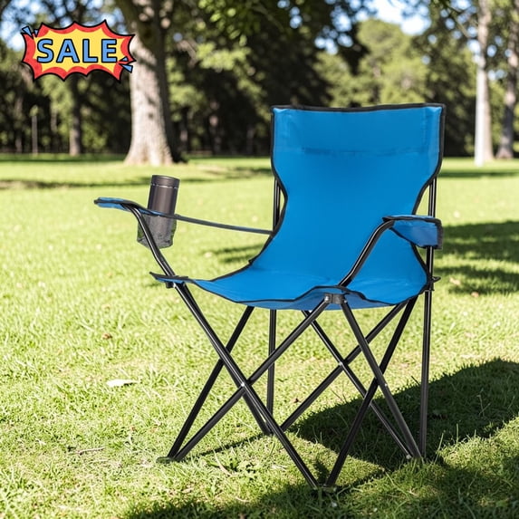 Tcbosik Lightweight Camping Chairs with Cup Holder for Adults, Portable Foldable Chair with Carrying Bag for Outdoor Events, Beach, Lawn, Blue