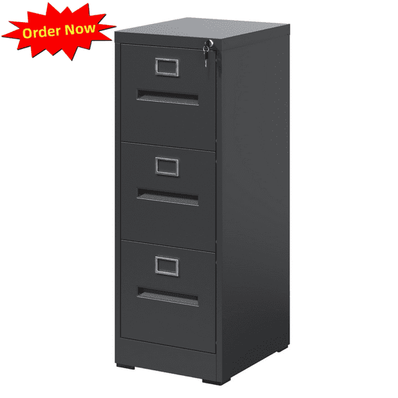 Tcbosik Lockable File Cabinet with 3 Drawers, Metal Filing Cabinet for A4 Legal/Letter Size, Home Office Storage Cabinet, Assembly Required, Black