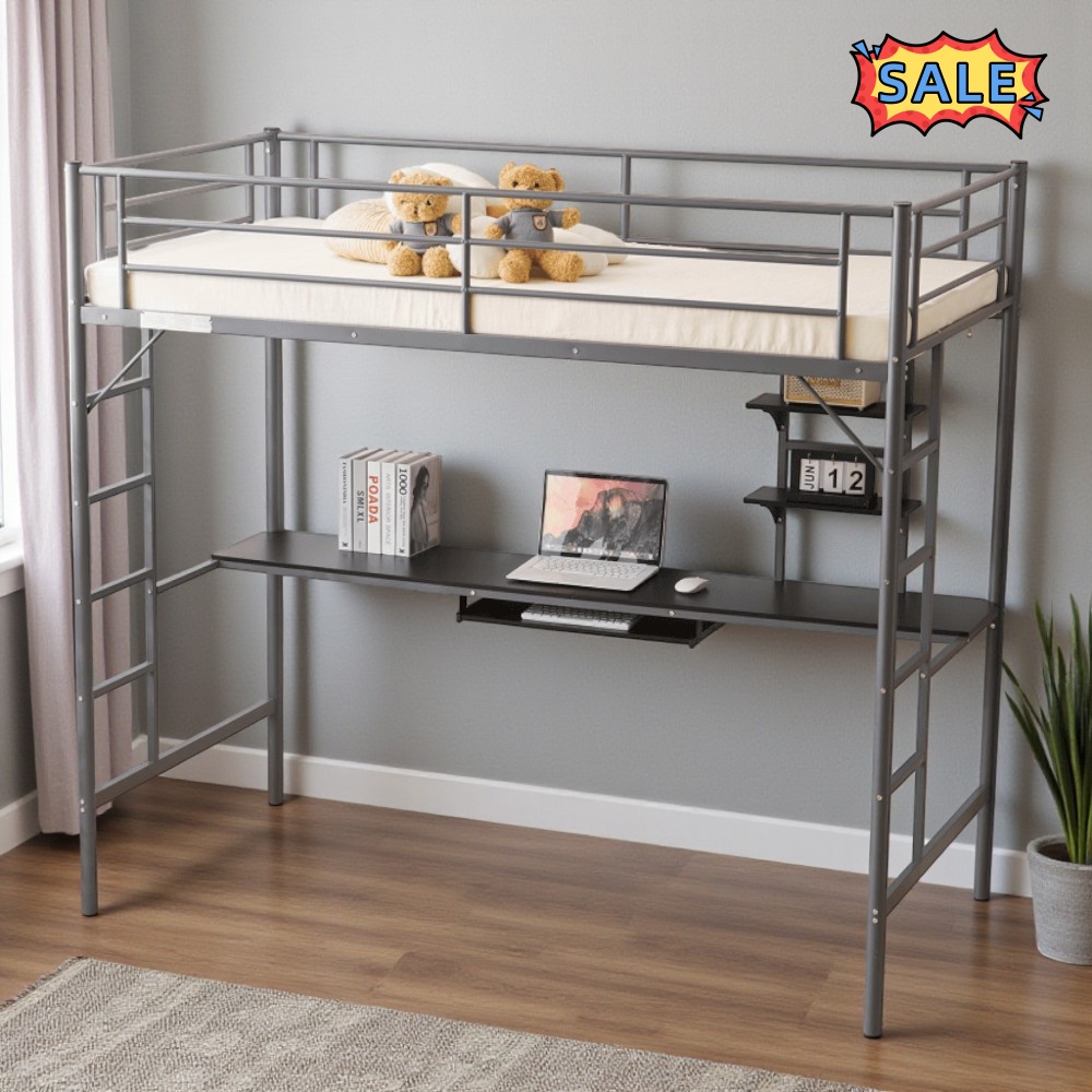 Tcbosik Loft Bed Twin Size with Writing Desk, Keyboard Tray and Storage ...