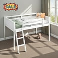 thumbnail image 1 of Tcbosik Loft Bed with Built-in Ladder and Full Length Guardrail, Twin Size Bed Frame for Bedroom, Wood Slats Support, No Box Spring Needed, White, 1 of 9