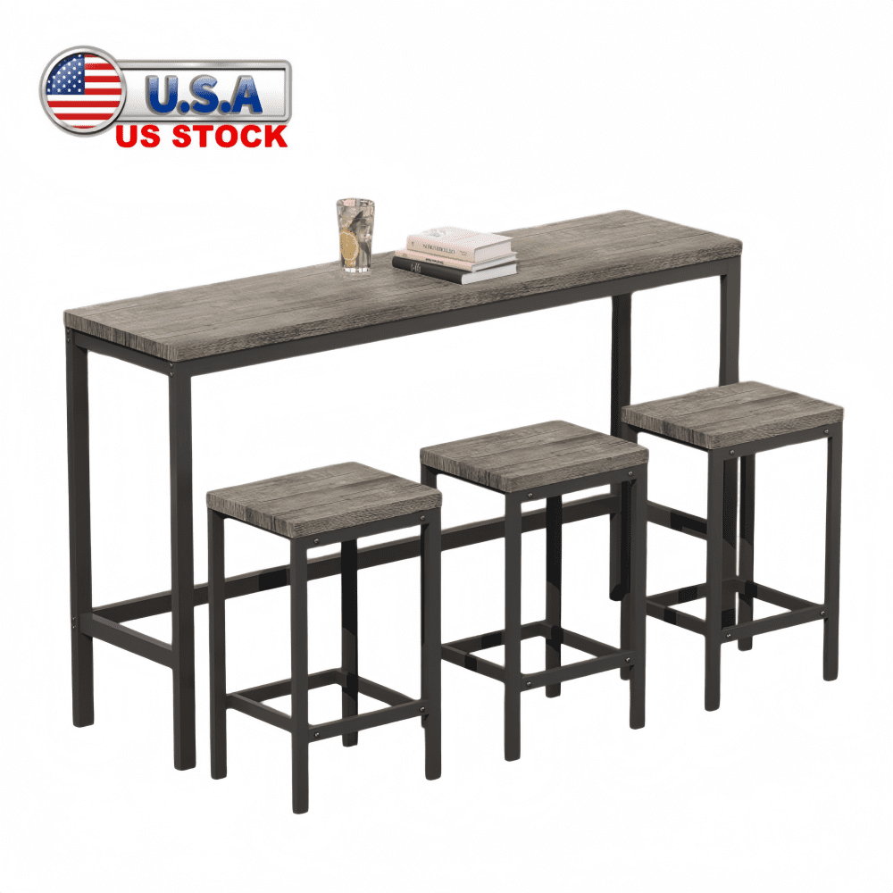 Tcbosik Long Bar Table Set with 3 Stools for 3 Person, Wood Pub Table ...