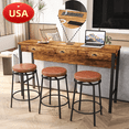 thumbnail image 1 of Tcbosik Long Dining Table Set with 3 Circular PU Stools, 3-Drawers Bar Table Set with Power Outlets, Counter Table Set for Small Space Home Apartment, Brown, 1 of 11