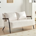thumbnail image 1 of Tcbosik Loveseat Sofa with Thick Cushion, Upholstered Faux Leather 2-Seat Couch with Metal Legs and Wood Armrest, Ergonomic Design, White, 1 of 6