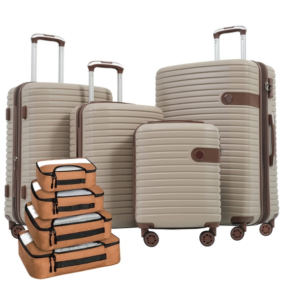 Tcbosik Luggage Set with Packing Cubes, Hardside Expandable 4 Piece Suitcase Set with Spinner Wheels and TSA Lock, 16/20/24/28 inch, Khaki