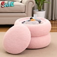 thumbnail image 1 of Tcbosik Macaron Shaped Storage Ottoman, Teddy Velvet Footstool with Hidden Compartment, 300lbs Capacity for Living Space and Homer Decor, Pink, 1 of 7