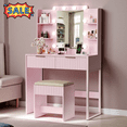 thumbnail image 1 of Tcbosik Makeup Vanity Desk with Lighted Mirror, Charging Station and Cushioned Stool, 33" Dressing Table with Open Shelves and 2 Storage Drawers, Easy Assembly, Apple Pink, 1 of 6