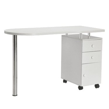 Tcbosik Manicure Table Nail Desk with 2 Drawers, Rolling Wooden Nail Art Workstation, Nail Art Technician Equipment with Locking Wheels for Salon Spa Beauty Bar Technician, White