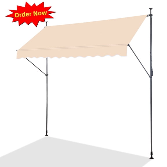 Tcbosik Manual Retractable Awning, 118" x 47" Outdoor Sunshade, Height Adjustable Shelter, Canopy with Crank Handle for Backyard, Garden, Balcony, Khaki