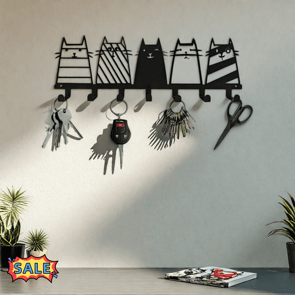 Tcbosik Metal Coat Rack, Wall Mounted Key Holder with 7 Hooks, Multipurpose Coat Hanger for Living Room, Hallway, Black