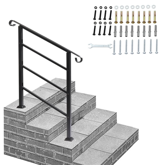 Tcbosik Metal Handrails for Outdoor Steps, 1 to 3 Step Rails, Hand Rails for Indoor Stairs, Easy to Install, Black