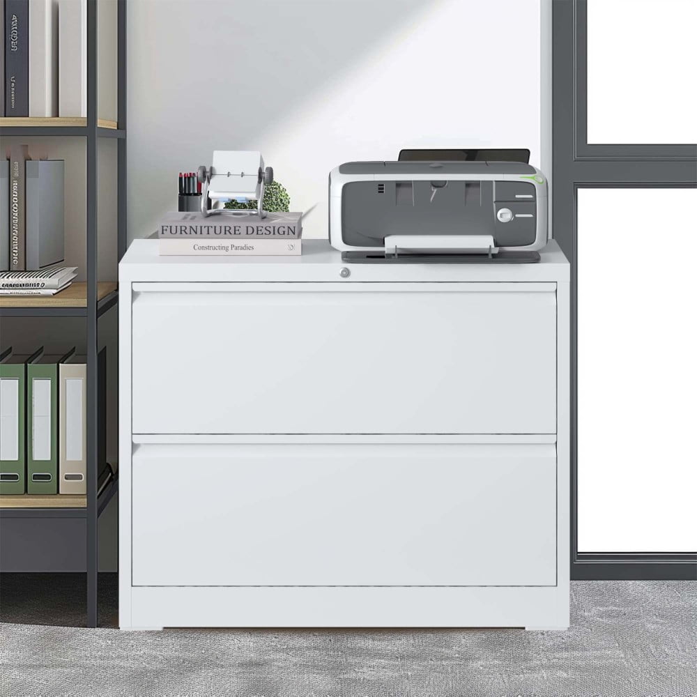 Tcbosik Metal Lateral File Cabinet with 2 Drawers for Home Office School, Filing Cabinet with Lock for Legal/Letter/A4/F4 Size, 35.43"L x 15.75"W x 28.5"H, White