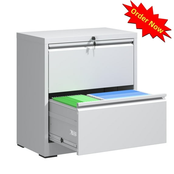 Tcbosik Metal Lateral File Cabinet with Lock and 2 Drawers, Filing Cabinet for Home Office, Storage Cabinet for Letter/Legal/A4/F4 Hanging Files, Easy Assembly, White