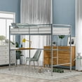 thumbnail image 1 of Tcbosik Metal Loft Bed with Desk Ladder Guardrails, Silver, 1 of 10