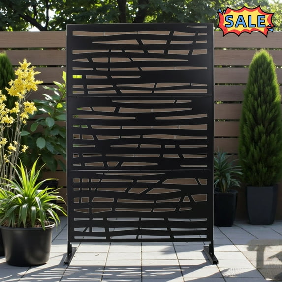 Tcbosik Metal Outdoor Privacy Screen, 76"H x 48"W Freestanding Decorative Privacy Panel for Balcony, Garden, Patio, Poolside, Black