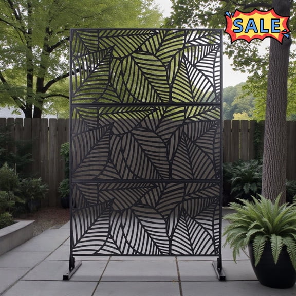 Tcbosik Metal Outdoor Privacy Screen, Freestanding Divider Decorative Privacy Fence for Balcony, Patio, Backyard, Poolside, 76"H x 48"W, Easy Assembly, Black