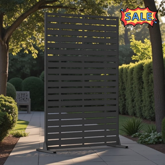Tcbosik Metal Privacy Screen, 48"W x 70"H Outdoor Decorative Privacy Fence, Freestanding Privacy Resin Panel with Metal Frame for Balcony Garden Backyard, Black