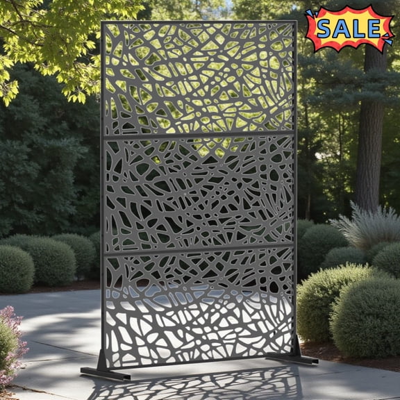 Tcbosik Metal Privacy Screen, 48"W x 70"H Outdoor Decorative Privacy Panel for Patio, Balcony, Garden, Backyard, Black