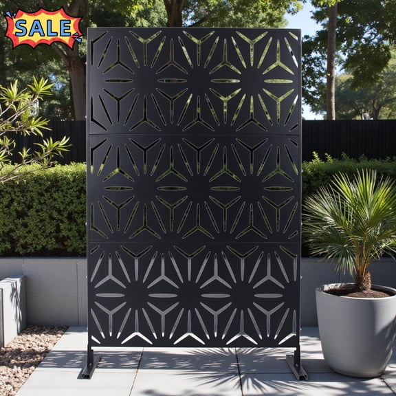 Tcbosik Metal Privacy Screen, 76"H x 48"W Outdoor Freestanding Privacy Panel, Decorative Privacy Fence for Deck Patio Balcony, Black