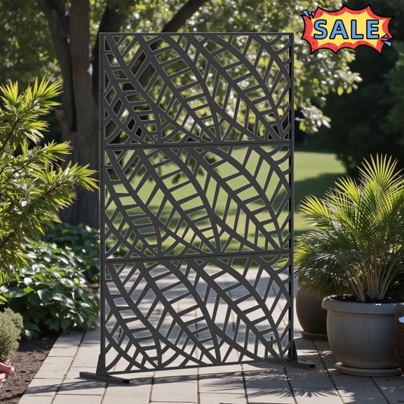Tcbosik Metal Privacy Screen Freestanding, 48"W x 70"H Outdoor Decorative Privacy Fence with Leaf Pattern, Privacy Panel for Patio, Lawn, Deck, Garden, Black
