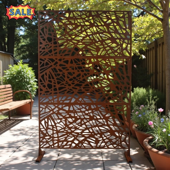 Tcbosik Metal Privacy Screen for Indoor & Outdoor, 76"H x 48"W Decorative Patio Divider, Freestanding Privacy Panel for Garden, Balcony, Backyard, Rust Red