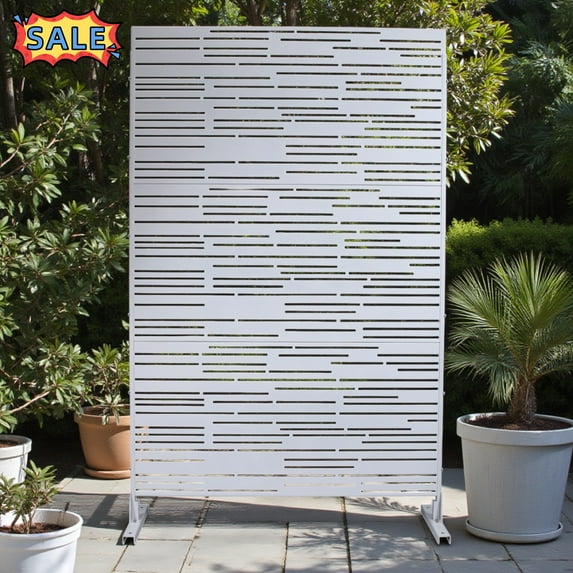 Tcbosik Metal Privacy Screen for Outdoor, Freestanding Patio Decorative Fence Panel, 76"H x 48"W Portable Divider Screen for Outside Deck, Balcony, Garden, White