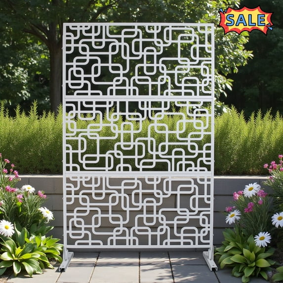 Tcbosik Metal Privacy Screen, Outdoor Freestanding Privacy Decorative Divider, Ideal for Patio, Deck, Garden, 76"H x 48"W, White