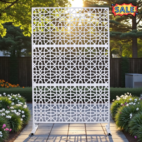 Tcbosik Metal Privacy Screen for Indoor & Outdoor, 48"W x 76"H Freestanding Decorative Divider, Privacy Fence for Patio, Garden, Backyard, White