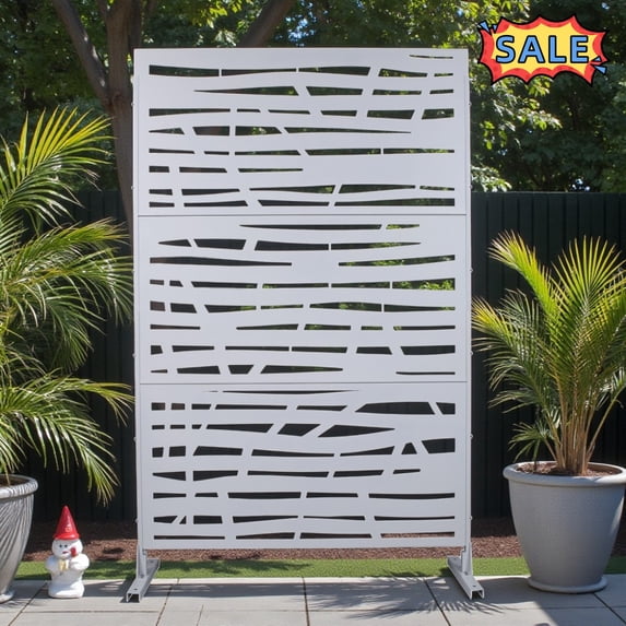 Tcbosik Metal Privacy Screen for Indoor & Outdoor, 76"H x 48"W Decorative Fence, Privacy Fence Panel for Yard, Lawn, Poolside, Backyard, White