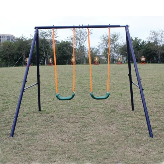 Tcbosik Metal Swing Set for Backyard, Outdoor Swing Frame with 2 Swing Set, A-Frame Swing Stand, 200lbs Weight Capacity, Blue