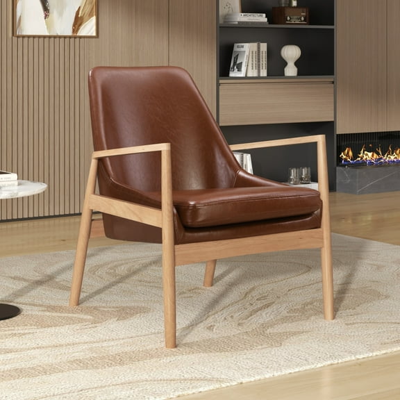 Tcbosik Mid Century Accent Chair, Modern Single Sofa Chair, Comfy Reading Chair, Leisure Chair with Wood Frame for Living Room, Bedroom, Brown