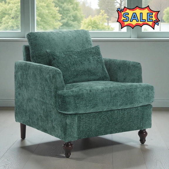 Tcbosik Mid Century Modern Accent Chair, Chenille Fabric Upholstered Armchair, Single Sofa Chair for Bedroom, Living Room, Waiting Room, Emerald Color