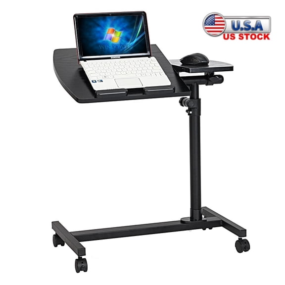 Tcbosik Small Mobile Laptop Table on Wheels, 25.2"-38.1" Height Adjustable Computer Workstation, Standing Desk for Home Office, Space Saving, Black