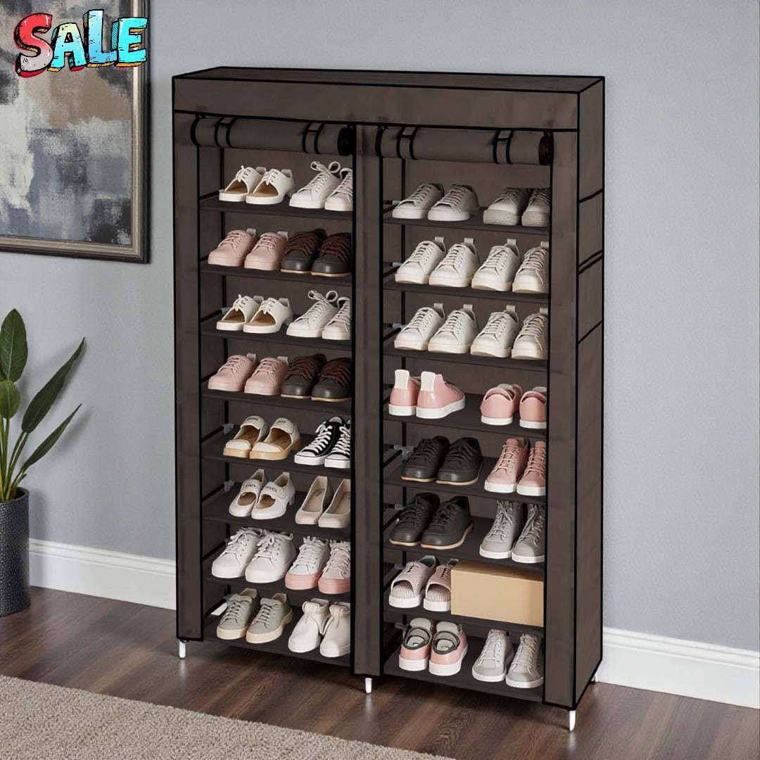 Covered Rack Orginazer Tcbosik Modern 10-Tier Shoe Storage Cabinet, Non-Woven Fabric Covered ...