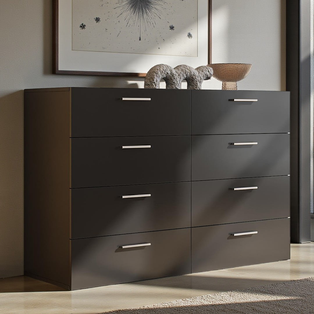 Tcbosik Modern 8-Drawer Double Dresser, 47.24" Wide Bedroom or Living Room Organizer, Black