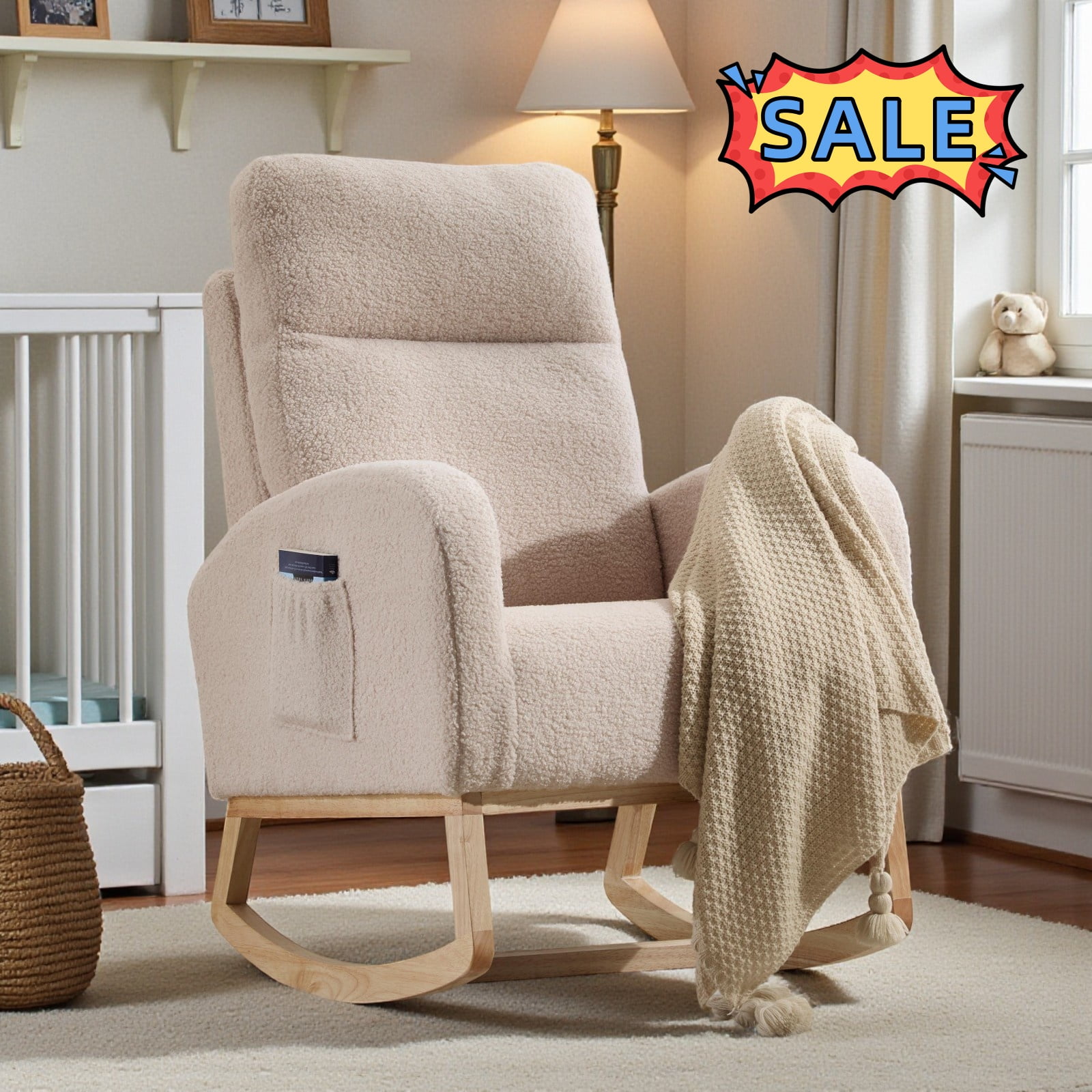 Tcbosik Modern Accent Rocking Chair, Teddy Upholstered Glider Rocker ...