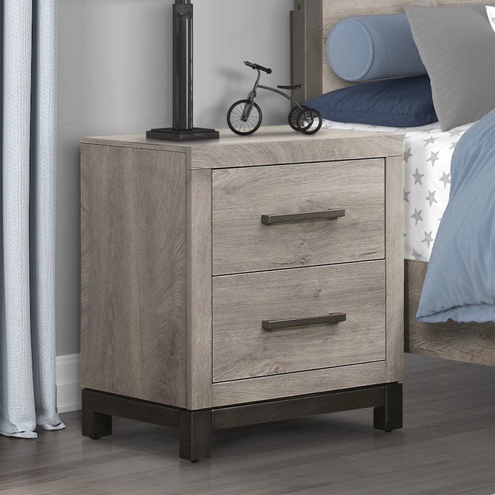 Tcbosik Modern Bedside Table In Gray 2 Drawers Wood Nightstand 20l X 17w X 245h