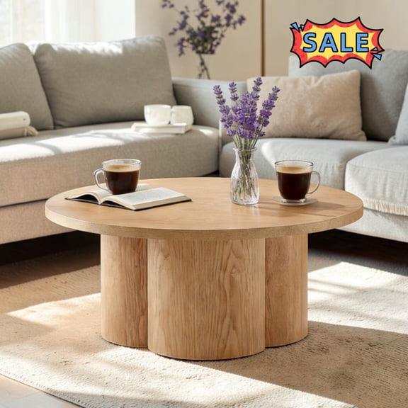 Tcbosik Modern Coffee Table, 33" Round Center Table for Living Room, Bedroom, Natural