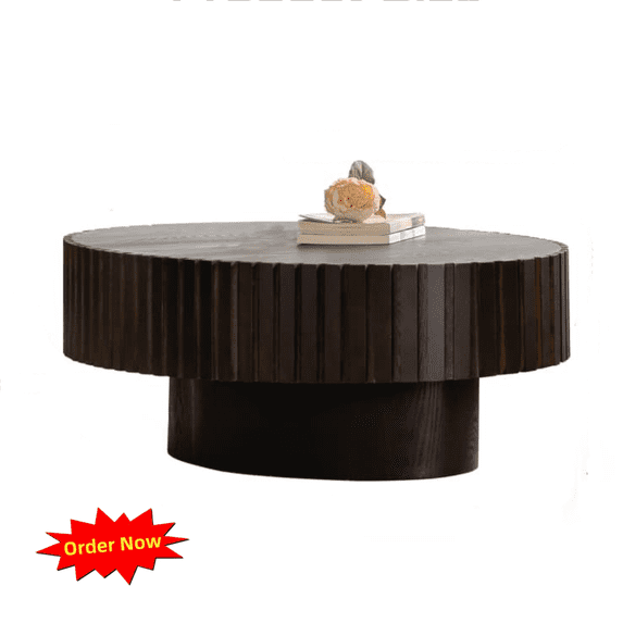 Tcbosik Modern Coffee Table, 43.3" Oval Tea Table, Olive-Shaped Center Table for Living Room, Easy to Assemble, Walnut & Black