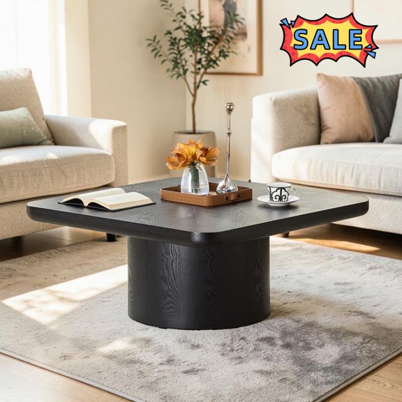 Tcbosik Modern Coffee Table, Square Accent Table, 35.4" Center Table for Living Room, Black