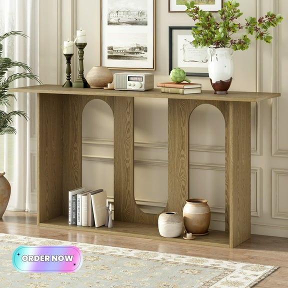 Tcbosik Modern Console Table, 60" Entryway Table with Storage Shelf, Foyer Table for Living Room, Hallway, Natural