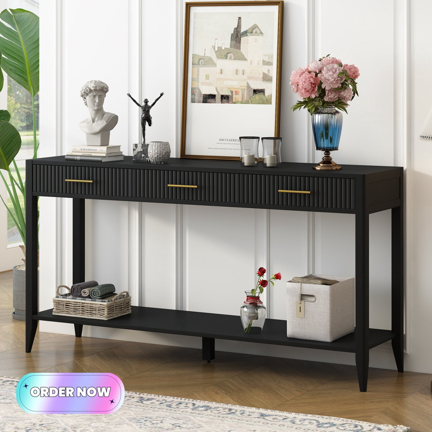 Tcbosik Modern Console Table, 60" Sofa Table with Open Shelf, Entryway ...