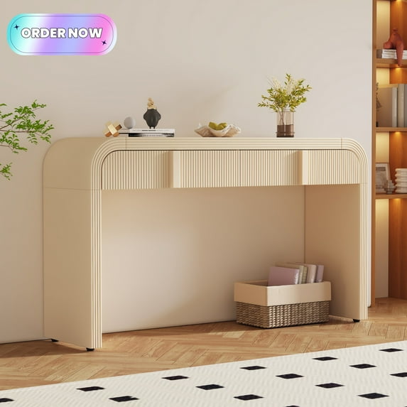 Tcbosik Modern Console Table, Narrow Sofa Table with 2 Storage Drawers, Behind Couch Table for Living Room, Hallway, Entryway, Easy Assembly, Apricot Cream