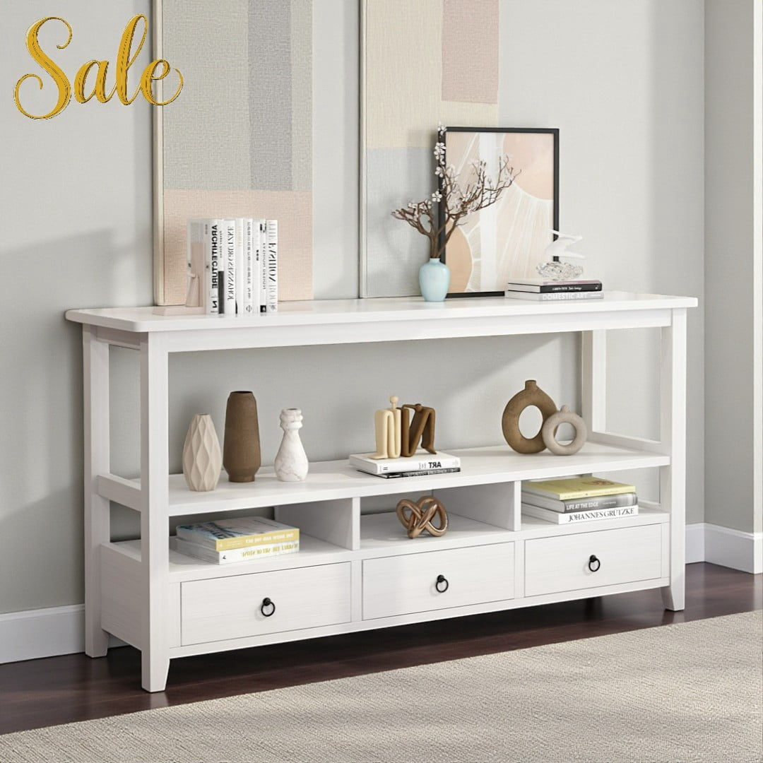 Tcbosik Modern Console Table with Storage Drawers & Open Shelves ...