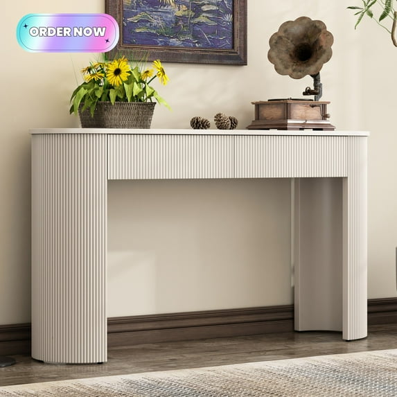 Tcbosik Modern Console Table with Storage, 54 inch Entryway Table with 2 Drawers, Behind Couch Table for Living Room, Hallway, Foyer, Champagne White