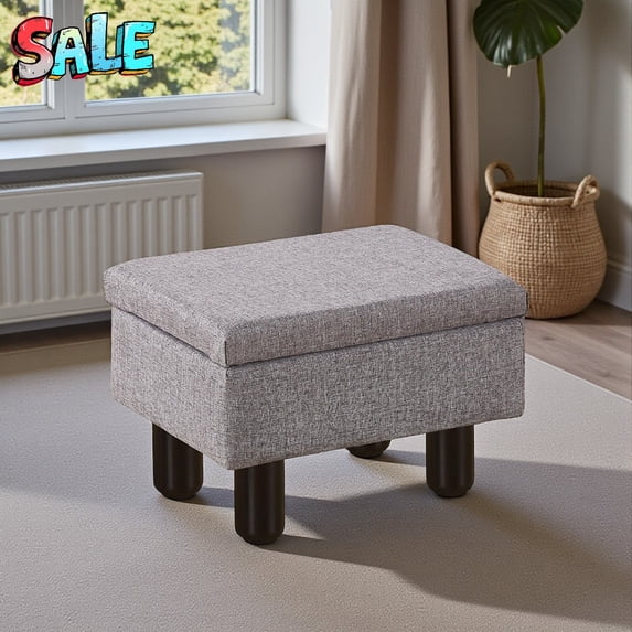 Tcbosik Modern Dark Gray Linen Fabric Ottoman, Padded Footstool Holds 300 lbs - Strong & Lightweight for Office, Dorm or Small Spaces - Easy 3-Minute Setup, 15.9"L x 12"W x 9.8"H