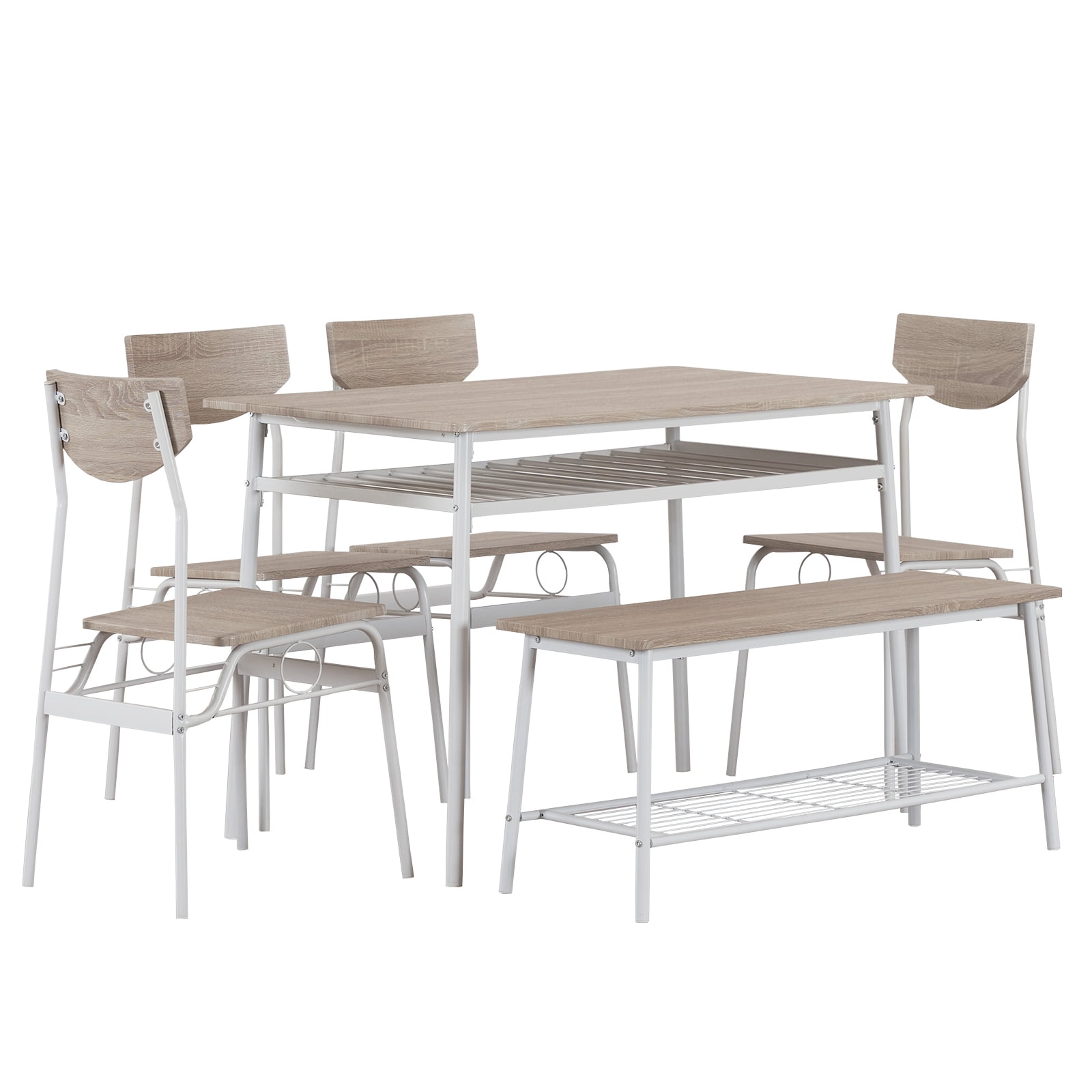 Tcbosik Modern Dining Table Set for 6, Rectangular Kitchen Dining Table and Bench with Storage ...