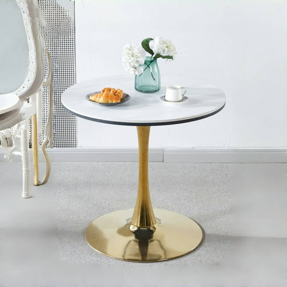 Tcbosik Modern Dining Table, Tulip Table with Faux Marble Top, Bistro Leisure Table, Easy Assembly, Golden