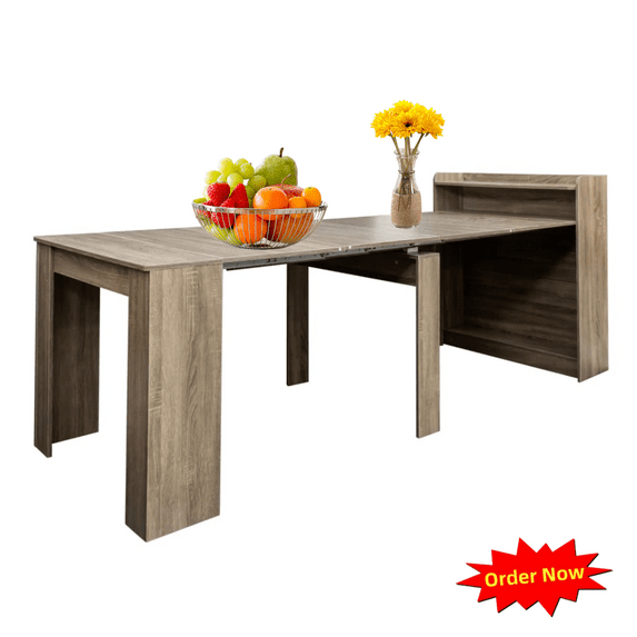 Tcbosik Modern Extendable Dining Table for 1-8 Person, Space Saving Expanding Table with Storage for Party, Weddings, Meetings, Celebrations, Barnwood